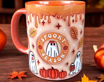 不気味な幽霊の磁器マグカップ - ハロウィーンコーヒーカップ、両面プリント