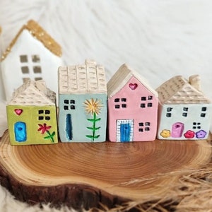 Tiny Ceramic Houses , Set Of 4, Little House, Tiny House, Ceramic Houses, Miniature House, Fairy House, Clay Houses, Miniatures, Rustic Home