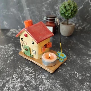 Ceramic Tea Light incense burner house, Tiny Clay Miniature Italian Ceramic House. Tiny house, Miniature House, Cute  ,Ceramic Miniatures.