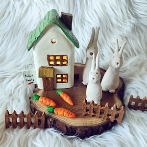 Tiny Ceramic Houses, Little House, Tiny House, Ceramic Houses, Miniature House, Fairy House, Clay Houses, Miniatures, Rustic Home, Rabbit.