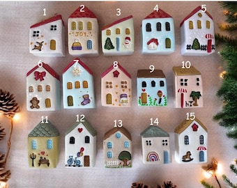 Handmade Miniature Ceramic Christmas Houses: Rustic Holiday Decor