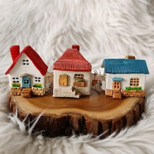 Mini Ceramic House. Italian Houses Set of 3, Little House, Tiny House, Ceramic Houses, Miniature House, Fairy House, Clay Houses.