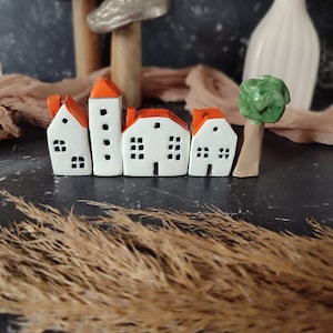 Tiny Ceramic Houses , Set Of 5, Little House, Tiny House, Ceramic Houses, Miniature House, Fairy House, Clay Houses, Rustic House