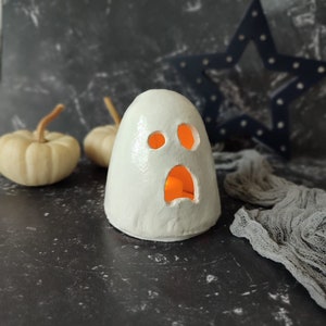 Miniature Ghost Night Light , Rustic Home Decor, Ceramic Collectibles, Inspiring Art, Tiny House, Halloween.