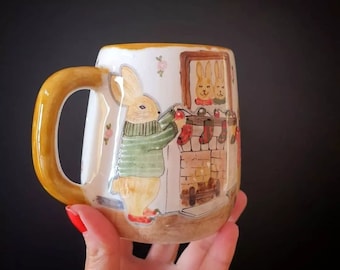 Hand-Painted Rabbit Coffee Mug: Ceramic Animal Cup