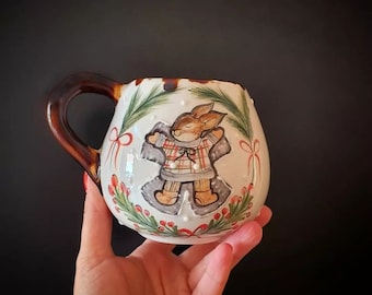 Hand-Painted Rabbit Coffee Mug: Ceramic Animal Cup