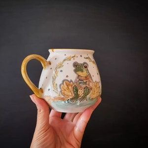 Frig coffee mug | Cozy teacups | Animal cappuccino ceramic mug | Cute frog pottery| Hand painted cup|  gift | wedding gift | Ceramic Mug
