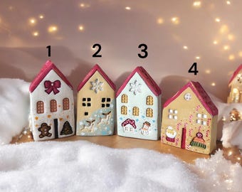 Handmade Miniature Ceramic Christmas House: Rustic Holiday Decor