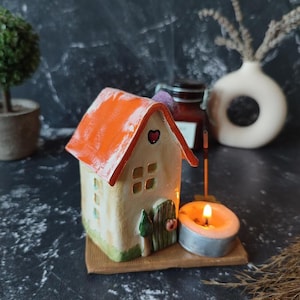 Ceramic House incense burner, Tiny Ceramic incense holder, Handmade Miniature Fantasy House, Cottage Decor, Fairy House, Christmas gift