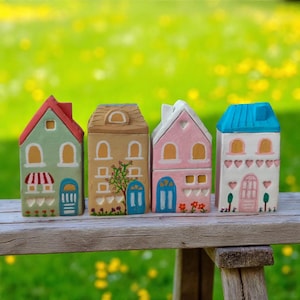 Tiny Ceramic Houses , Set Of 4, Little House, Tiny House, Ceramic Houses, Miniature House, Fairy House, Clay Houses, Rustic House