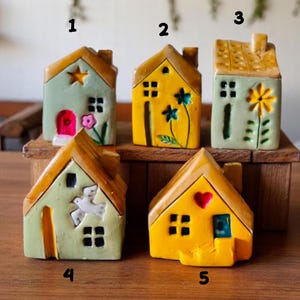 Tiny Ceramic Houses , Set Of 5, Rustic House, Tiny House, Ceramic Houses, Miniature House, Fairy House, Clay Houses, Rustic House