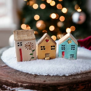 Tiny Ceramic Houses , Set Of 3, Little House, Tiny House, Ceramic Houses, Miniature House, Fairy House, Clay Houses, Rustic House