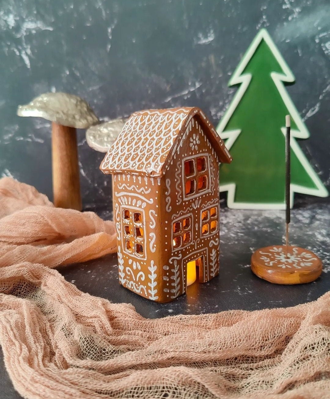 Gingerbread House Candle Holder, Gingerbread House Incence Burner