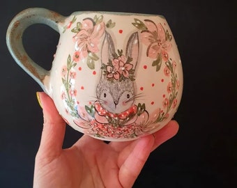 Hand-Painted Rabbit Coffee Mug: Ceramic Animal Teacup