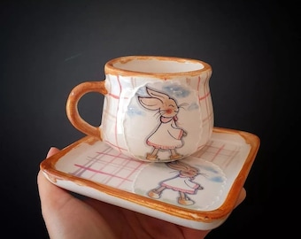 Rabbit Coffee Mug: Hand-Painted Ceramic Animal Cup
