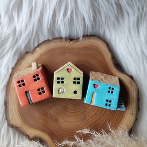 Tiny Ceramic Houses , Set Of 3, Little House, Tiny House, Ceramic Houses, Miniature House, Fairy House, Clay Houses, Rustic House