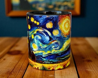 Kubek artystyczny „Gwieździsta noc”: porcelanowy kubek do kawy, prezent dla miłośników sztuki