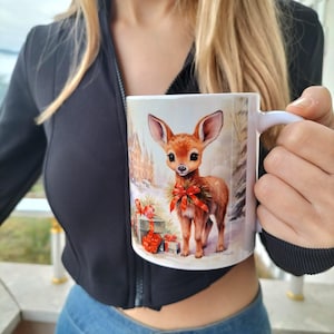 Christmas Animal Design Mug, Cute Holiday Mug, Festive Animal Ceramic Coffee Cup, Hot Chocolate Mug,Adorable Christmas Gift,Winter Drinkware