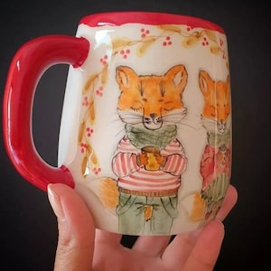 Fox coffee mug | Cozy teacups | Animal cappuccino ceramic mug | Cute fox pottery| Hand painted cup|  gift | wedding gift | Ceramic Mug