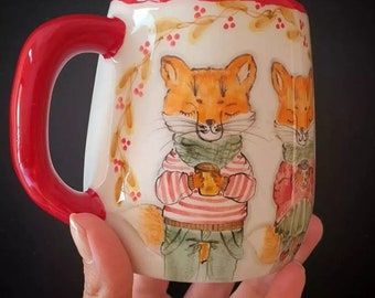 Fox coffee mug | Cozy teacups | Animal cappuccino ceramic mug | Cute fox pottery| Hand painted cup|  gift | wedding gift | Ceramic Mug