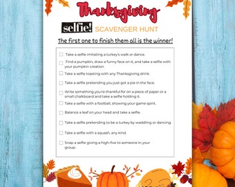 Thanksgiving Selfie Scavenger Hunt, Thanksgiving Games, Thanksgiving Family Games , Scavenger Hunt Instant Download , Activities for Teens
