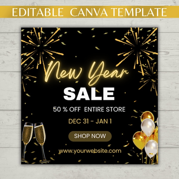 Social Media New Year Sale Flyer, Editable Canva Template , New Year Sale Flyer for Business, Boutique Flyer, Store Flyer, Salon Flyer, Shop