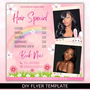 Spring Hair Special Flyer, Hair Price List flyer, Hair Salon Wig Sale Price List Flyer, Hairstylist Wig Install Flyer, Hair Flyer, Canva