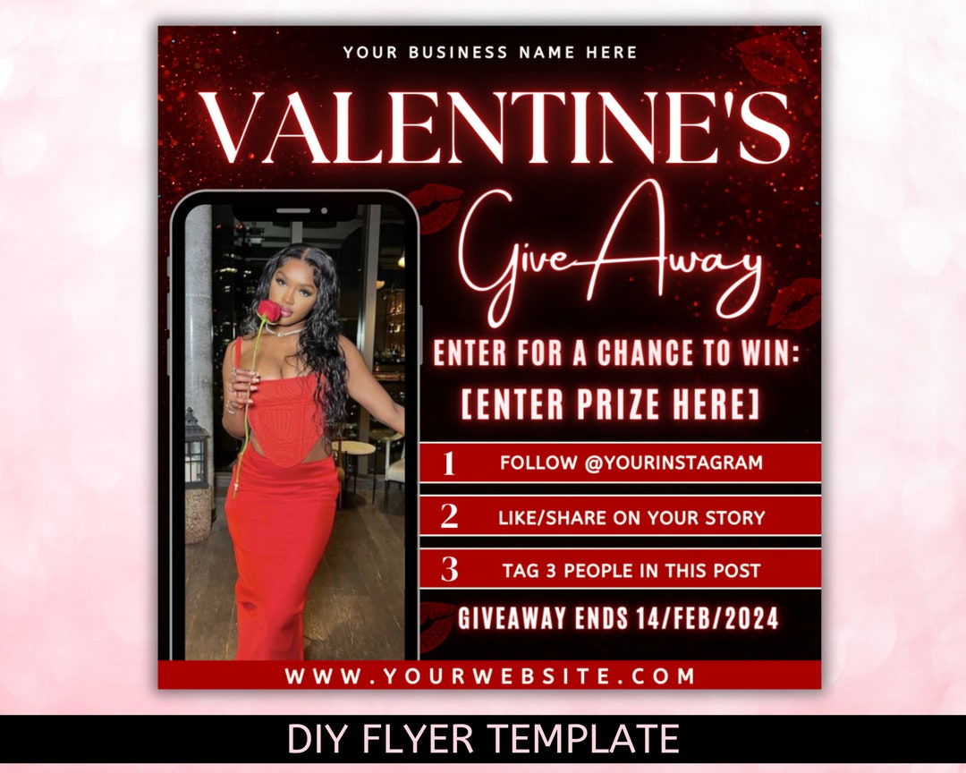 Valinetines Raffle Poster DIY Valentines Giveaway Flyer, Valentine's Day Raffle Ticket Flyer ...