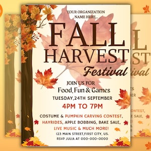 Fall Festival Flyer, Fall Fest invitation Flyer, fall Harvest Festival Flyer, Autumn Harvest School Fundraiser Event, Canva