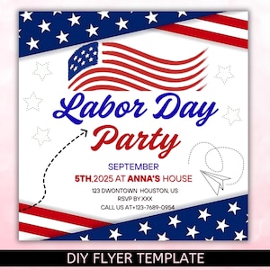 Labor Day BBQ Party Invite, Labor Day Party Invitation Flyer, Labor Day Flyer, BBQ Party, Party Invite, Holiday flyer, Labour day, canva