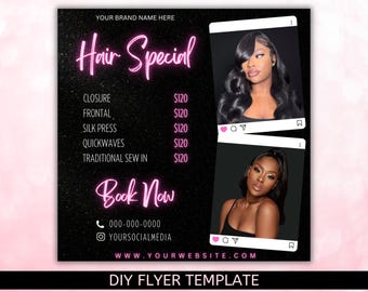 Hair Special Flyer, Hair Price List flyer, Hair Salon Wig Sale Price List Flyer, Hairstylist Wig Install Flyer, Hair Flyer, Canva