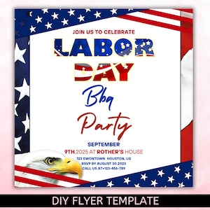 Labor Day BBQ Party Invite, Labor Day Party Invitation Flyer, Labor Day Flyer, BBQ Party, Party Invite, Holiday flyer, Labour day, canva