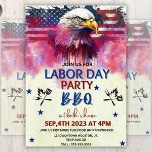 Labor Day BBQ Party Invite, Labor Day Party Invitation Flyer, Labor Day Flyer, BBQ Party, Party Invite, Holiday flyer, Labour day, canva