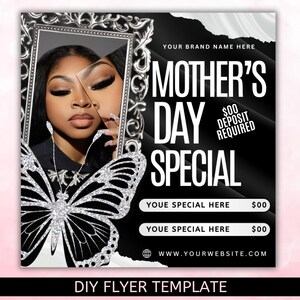 Flyer speciale Moederdagaanbieding, Moederdagboekingen Afspraken beschikbaar Flyer, speciale flyer mei, haar, nagels, MUA, wimpers, vlechten