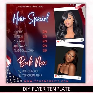 Labor Day Hair Special Flyer, July Hair Price List flyer, Hair Salon Wig Sale Price List Flyer, Hairstylist Wig Install Flyer, Hair Flyer