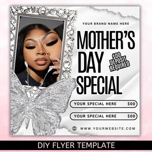 Flyer speciale Moederdagaanbieding, Moederdagboekingen Afspraken beschikbaar Flyer, speciale flyer mei, haar, nagels, MUA, wimpers, vlechten