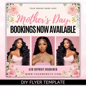 Flyer boekingen voor Moederdag, Flyer boekingen mei beschikbaar, speciale flyer voor Moederdag, haar, nagels, MUA, wimpers, vlechten