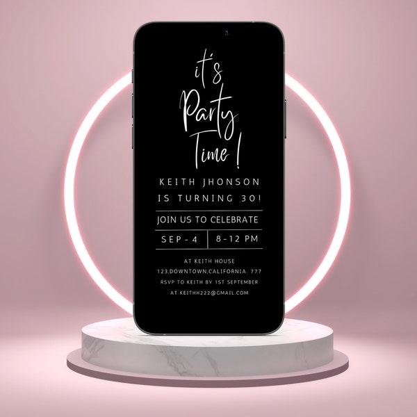 Minimal Party Digital Invitation, Mobile Invitation, e-invite Phone Invitations,canva Template, Black and White Text Message Invitation