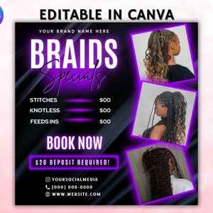 Braids Special Flyer, Braids Flyer, Braids Price List Flyer, braids Special Deal Flyer, Braids, Hair Flyer, canva Editable Template image 2