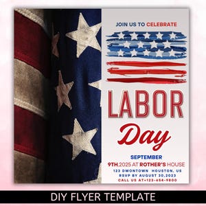 Labor Day BBQ Party Invite, Labor Day Party Invitation Flyer, Labor Day Flyer, BBQ Party, Party Invite, Holiday flyer, Labour day, canva