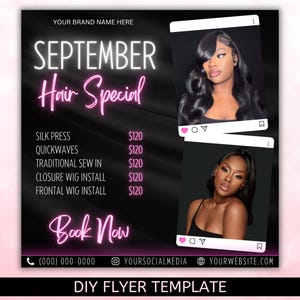 September Hair Special Flyer, Hair Price List flyer, Hair Salon Wig Sale Price List Flyer, Hairstylist Wig Install Flyer, Hair Flyer, Canva