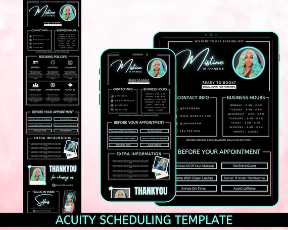 DIY Acuity Scheduling booking Site, Makeup booking site, hair stylist booking site lash tech booking site Canva Editable Acuity booking site