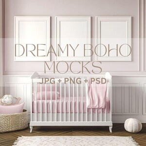 Pink Nursery Mockup, Girls Minimalist Mockup, Nursery 3 Frames Mockup Minimal Kids Room Interior Mockup, Instant Download