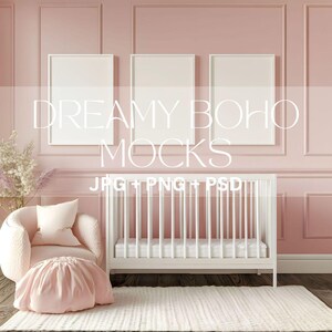 Pink Nursery Mockup, Girls Minimalist Mockup, Nursery 3 Frames Mockup Minimal Kids Room Interior Mockup, Instant Download