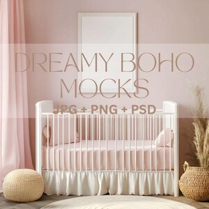 Baby Girl Nursery Mockup, Nursery White Frame Mockup Minimal Kids Room Interior Mockup, Instant Download