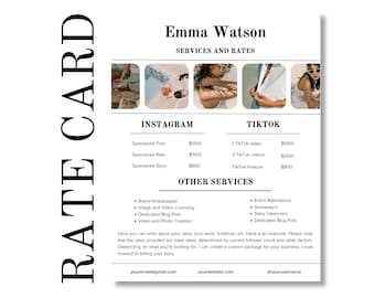 Content Creator Rate Card Template, Editable Influencer Rate Card Canva Template, UGC Price Sheet, Modern Rate Sheet Template
