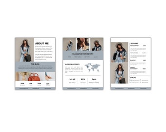 Kit de medios de 3 páginas y plantilla de tarjeta de tarifas / Instagram TikTok Influencer, Blogger Media Kit, Plantilla Canva, Kit de redes sociales