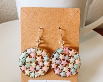 Multicolor Pastel Star Mix Large Round Resin Sprinkle Earrings