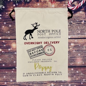 Personalised Christmas Santa sack, Large Christmas Gift Bag, Glitter Name Girls/Boys Xmas Gift Bag / Xmas Gift Bag / Post / Xmas mail sack