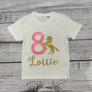 Personalised Unicorn Birthday T-Shirt Any Name Any Age